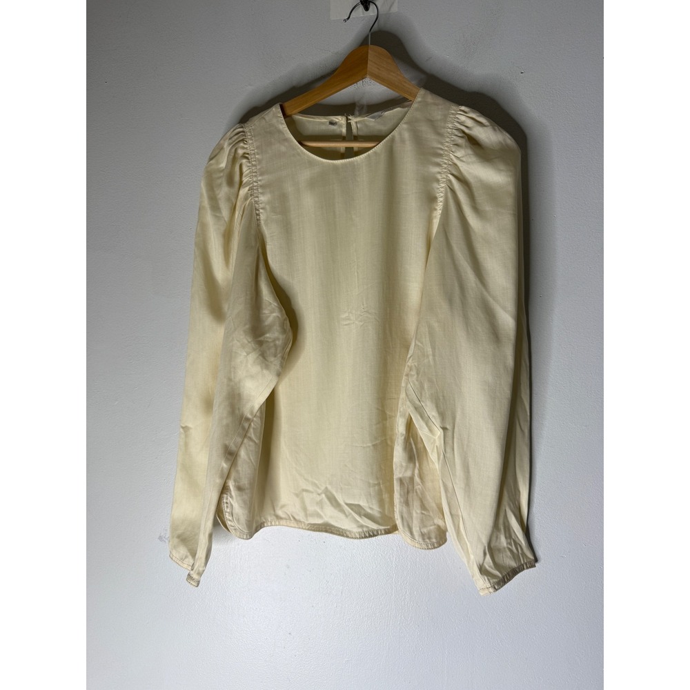Rebecca Taylor Cream Tencel Puff Sleeve Keyhole Back Blouse Top Large